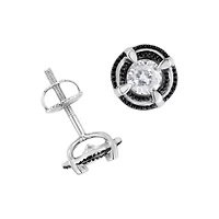 Black Rhodium Plated Silver Ct Diamond Halo Solitaire Milgrain Stud Earrings