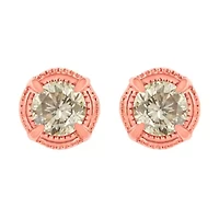 14K Rose Gold Plated Silver 1.0 Ct Diamond Solitaire Milgrain Stud Earrings