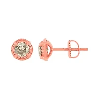 14K Rose Gold Plated Silver 1.0 Ct Diamond Solitaire Milgrain Stud Earrings