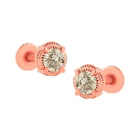 14K Rose Gold Plated Silver 1.0 Ct Diamond Solitaire Milgrain Stud Earrings