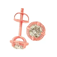 14K Rose Gold Plated Silver 1.0 Ct Diamond Solitaire Milgrain Stud Earrings
