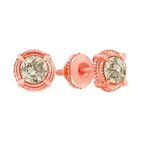 14K Rose Gold Plated Silver 1.0 Ct Diamond Solitaire Milgrain Stud Earrings