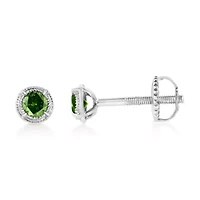 Silver 1/3 Ct Green Diamond Solitaire Milgrain Stud Earrings