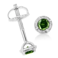 Silver 1/3 Ct Green Diamond Solitaire Milgrain Stud Earrings