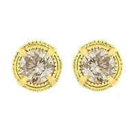 14K Yellow Gold Plated Silver 1/3 Ct Diamond Solitaire Milgrain Stud Earrings