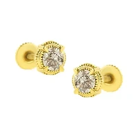 14K Yellow Gold Plated Silver 1/3 Ct Diamond Solitaire Milgrain Stud Earrings