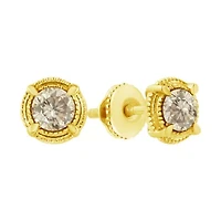 14K Yellow Gold Plated Silver 1/3 Ct Diamond Solitaire Milgrain Stud Earrings