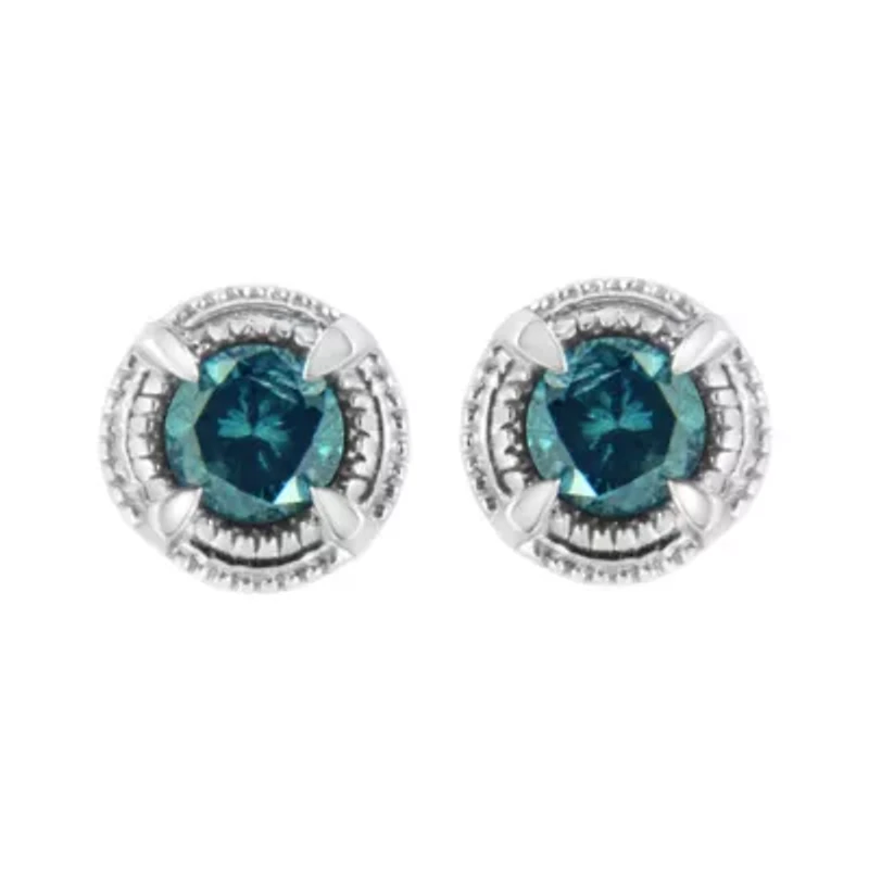 Silver / Ct Diamond Solitaire Milgrain Stud Earrings