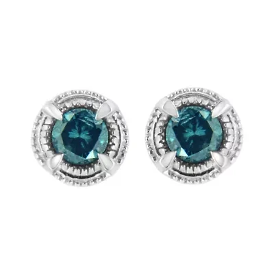 Silver / Ct Diamond Solitaire Milgrain Stud Earrings
