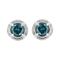 Silver / Ct Diamond Solitaire Milgrain Stud Earrings