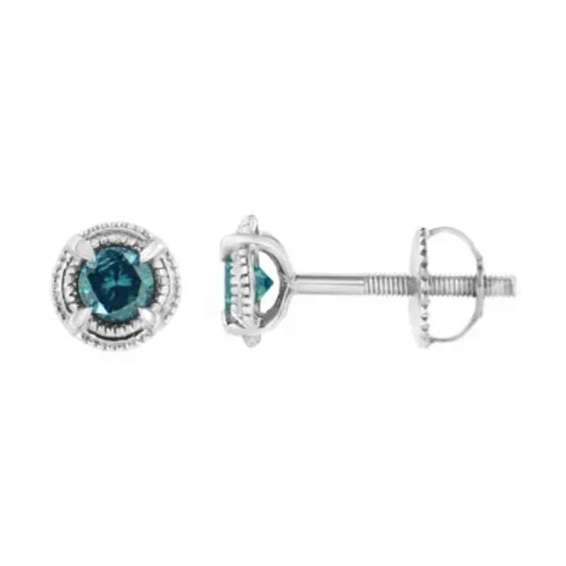 Silver / Ct Diamond Solitaire Milgrain Stud Earrings