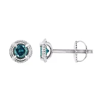 Silver / Ct Diamond Solitaire Milgrain Stud Earrings