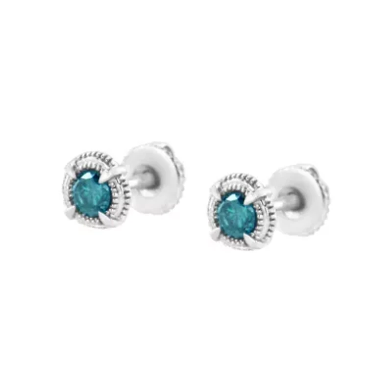 Silver / Ct Diamond Solitaire Milgrain Stud Earrings
