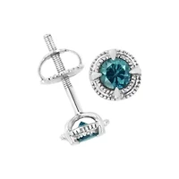 Silver / Ct Diamond Solitaire Milgrain Stud Earrings