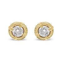 14K Yellow Gold Plated Silver Ct Diamond Solitaire Milgrain Stud Earrings