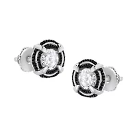 Black Rhodium Plated Silver 1/2 Ct Diamond Halo Solitaire Milgrain Stud Earrings