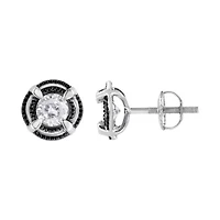 Black Rhodium Plated Silver 1/2 Ct Diamond Halo Solitaire Milgrain Stud Earrings