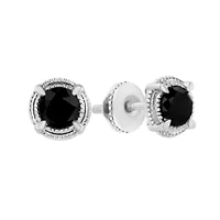 Black Rhodium Plated Silver 1/2 Ct Diamond Halo Solitaire Milgrain Stud Earrings