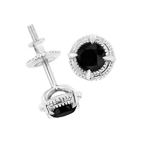 Silver 3/4 Ct Black Diamond Solitaire Milgrain Stud Earrings