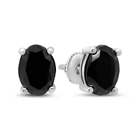 Silver 2.0 Ct Prong Black Oval Diamond Stud Earring