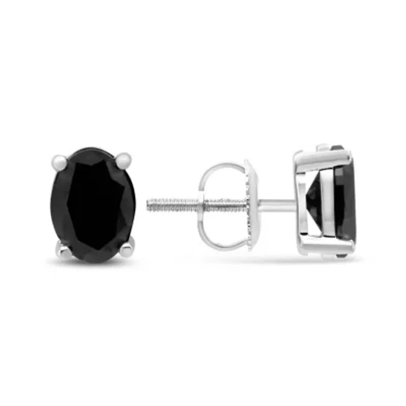 Silver 2.0 Ct Prong Black Oval Diamond Stud Earring