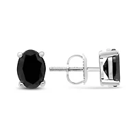 Silver 2.0 Ct Prong Black Oval Diamond Stud Earring