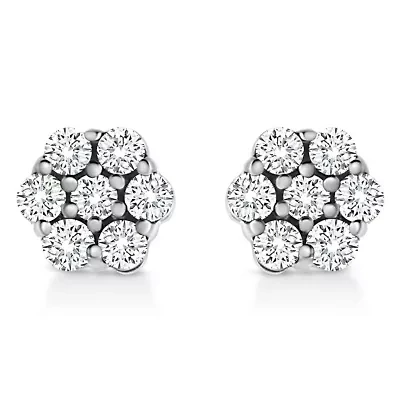 Lab Created Silver 1.0 Ct Lab Grown Diamond Floral Cluster Stud Earrings