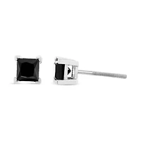 Silver 1.00 Ct Princess Black Diamond Stud Earrings with Screw Backs