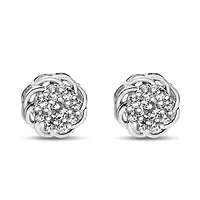 Silver 1/2 Ct Round Diamond Cluster Openwork Floral Halo Stud Earrings