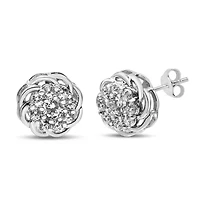 Silver 1/2 Ct Round Diamond Cluster Openwork Floral Halo Stud Earrings