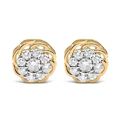 10K Yellow Gold Plated Silver 1/2 Ct Diamond Cluster Stud Earrings