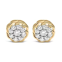 10K Yellow Gold Plated Silver 1/2 Ct Diamond Cluster Stud Earrings