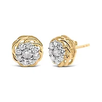 10K Yellow Gold Plated Silver 1/2 Ct Diamond Cluster Stud Earrings