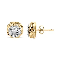 10K Yellow Gold Plated Silver 1/2 Ct Diamond Cluster Stud Earrings