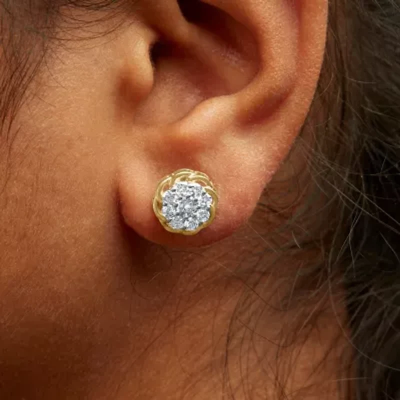 10K Yellow Gold Plated Silver 1/2 Ct Diamond Cluster Stud Earrings