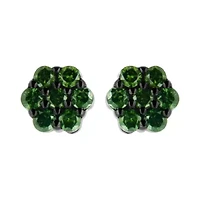 Silver 1/2 Ct Prong Round Green Diamond Floral Cluster Stud Earring