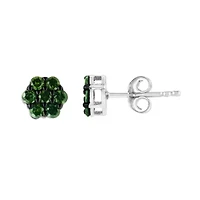 Silver 1/2 Ct Prong Round Green Diamond Floral Cluster Stud Earring