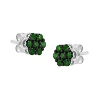 Silver 1/2 Ct Prong Round Green Diamond Floral Cluster Stud Earring