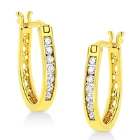 14K Yellow Gold Plated Silver 1/4 Ct Diamond Leverback 3/4" Inch Hoop Earrings