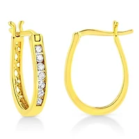14K Yellow Gold Plated Silver 1/4 Ct Diamond Leverback 3/4" Inch Hoop Earrings