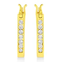 14K Yellow Gold Plated Silver 1/4 Ct Diamond Leverback 3/4" Inch Hoop Earrings