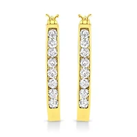14k Yellow Gold Plated Silver 1.0 Ct Channel Diamond Hoop Earrings