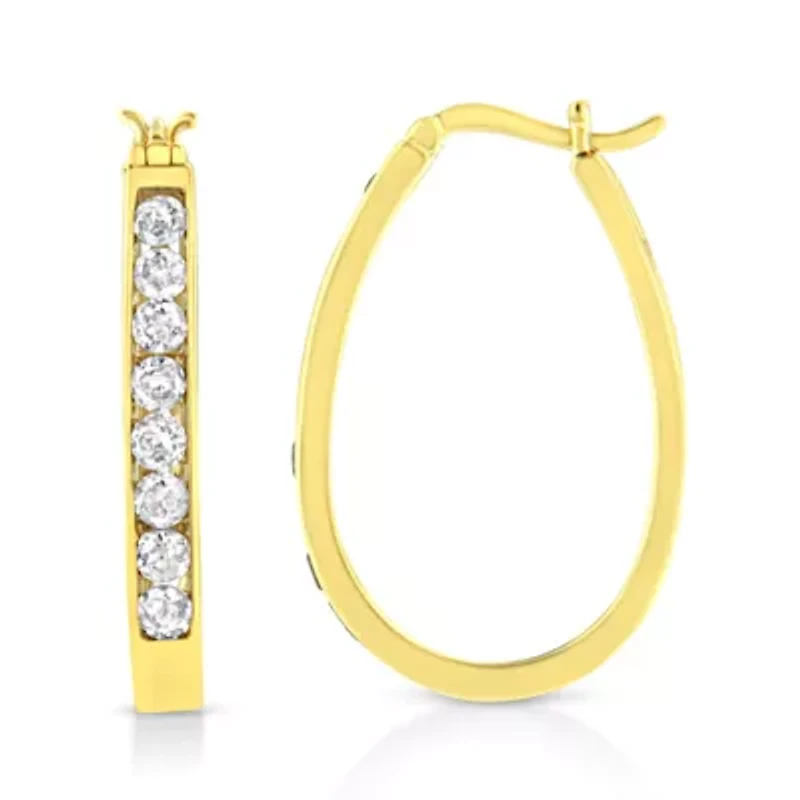 14k Yellow Gold Plated Silver 1.0 Ct Channel Diamond Hoop Earrings