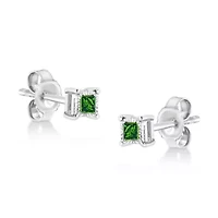 Silver 1/10 Ct Miracle Princess Green Diamond Stud Earrings