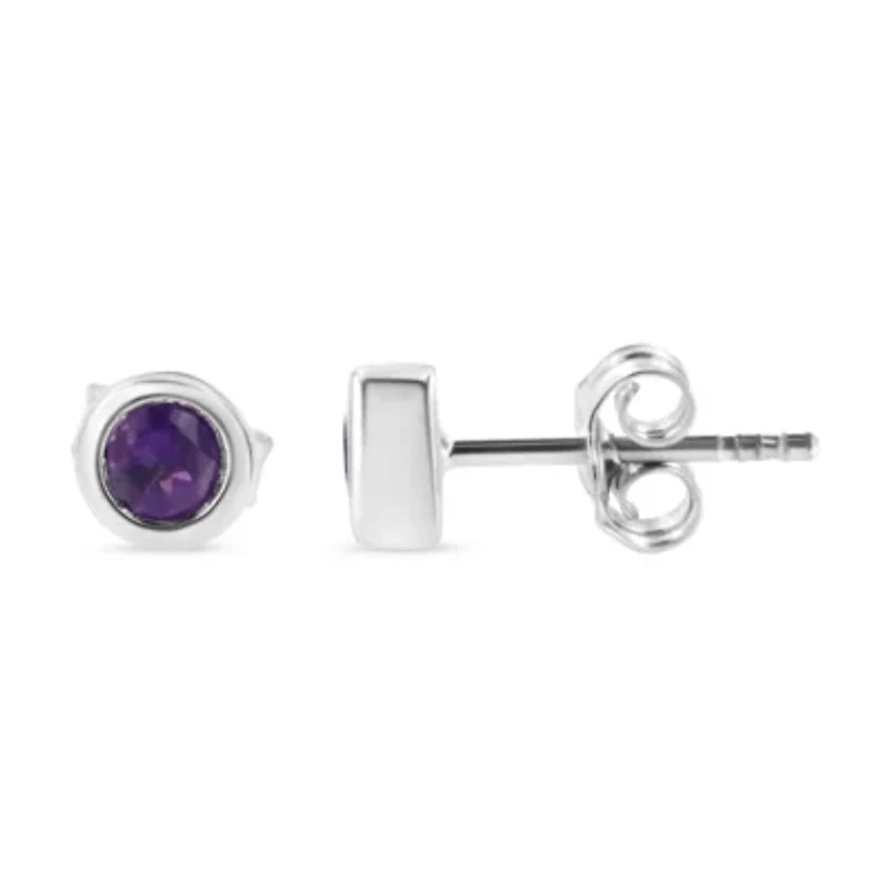 Silver Bezel 3.5mm Purple Amethyst Gemstone Solitaire Stud Earrings