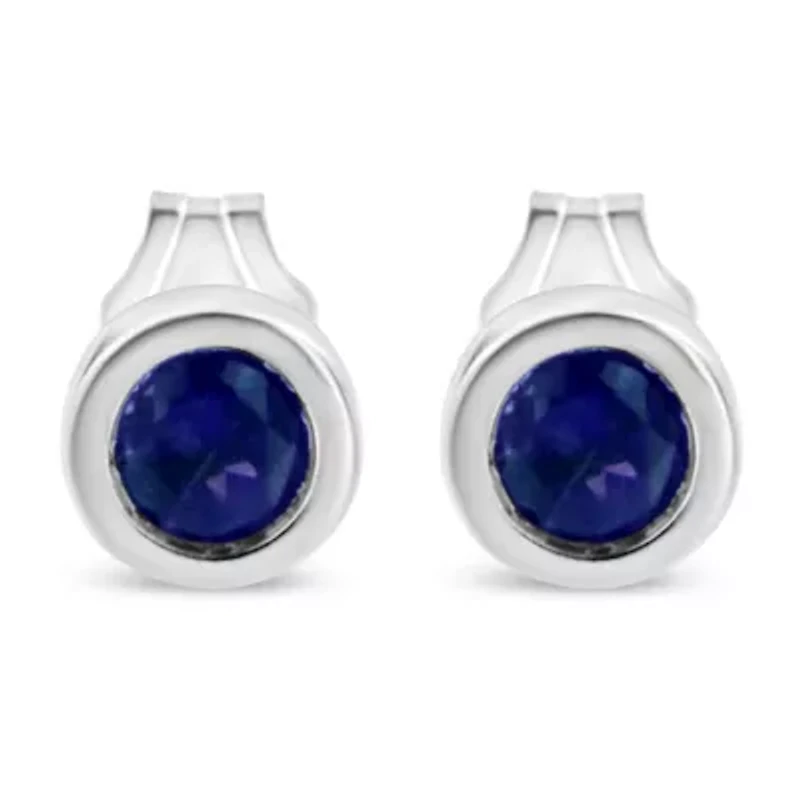Silver Bezel 3.5mm Blue Sapphire Gemstone Solitaire Stud Earrings
