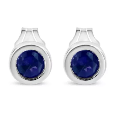 Silver Bezel 3.5mm Blue Sapphire Gemstone Solitaire Stud Earrings