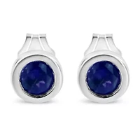 Silver Bezel 3.5mm Blue Sapphire Gemstone Solitaire Stud Earrings