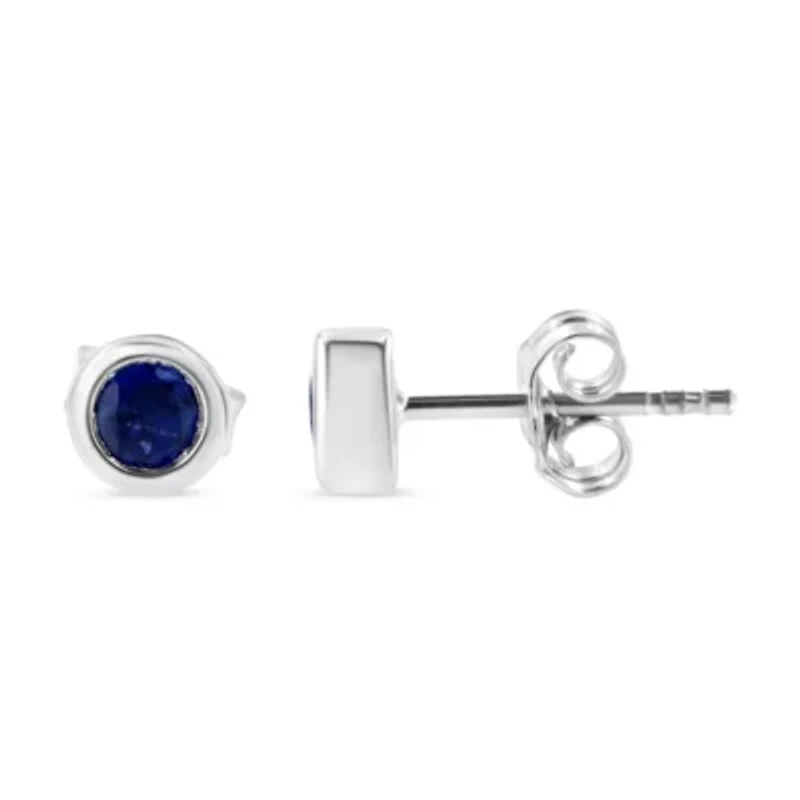 Silver Bezel 3.5mm Blue Sapphire Gemstone Solitaire Stud Earrings