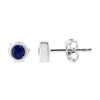 Silver Bezel 3.5mm Blue Sapphire Gemstone Solitaire Stud Earrings